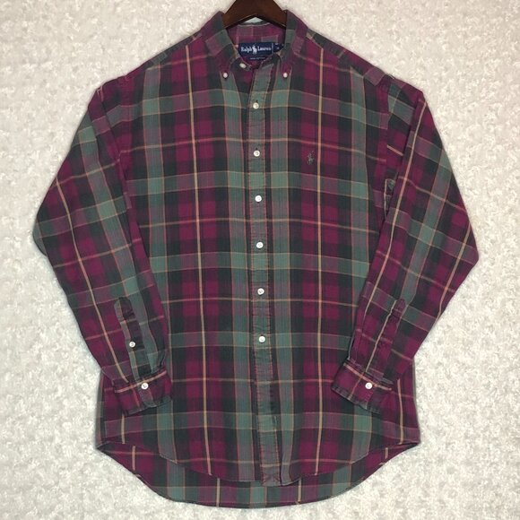 Ralph Lauren Men's Pink Green Plaid Button Down Size Medium‎ - Picture 1 of 6